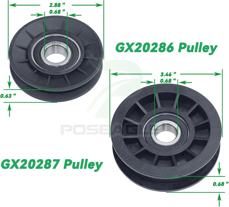 POSEAGLE GX20286 V Idler Pulley with GX20287 Flat Idler Pulley UC30568 Belt and Hardware Kit Replaces AUC20392 AUC20393 for John Deere D105 D140 D155 L100 L111 L118 L120 L130 La145 Lawn Decks - Image 3
